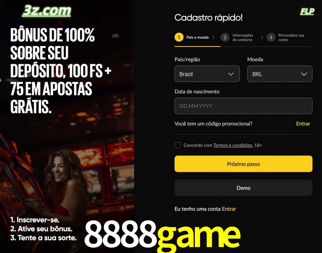 8888game registro oficial cassino online Brasil com bônus de depósito e free spins