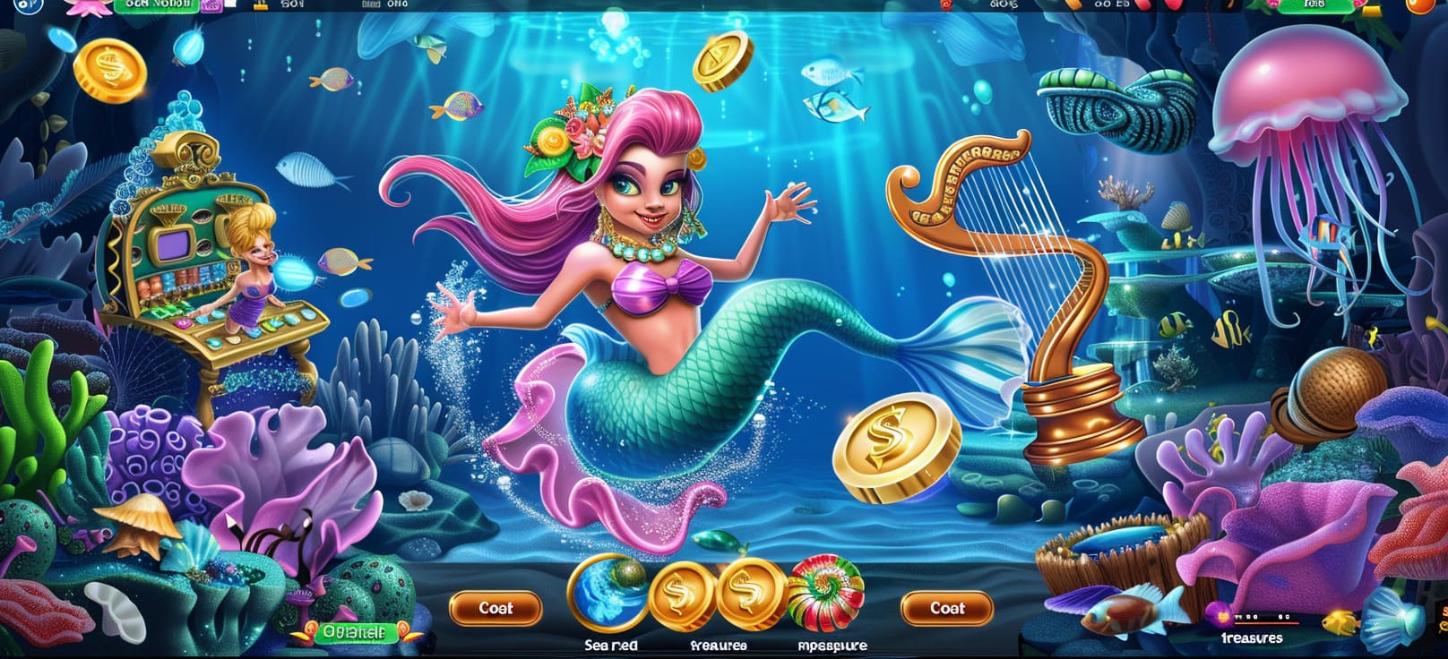 Caça-níqueis de sereia online com tesouros do mar no 8888game cassino